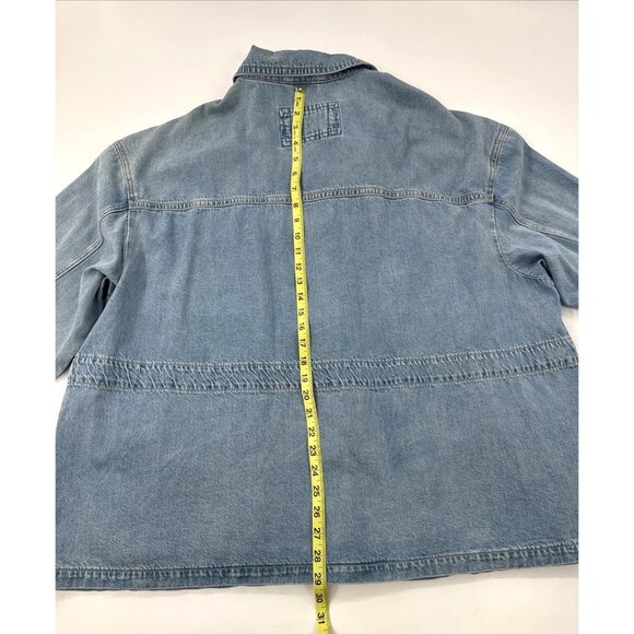 American Eagle Denim Chore Jacket Womens 2XL Blue Jean Distressed Zip Button NEW - Picture 13 of 14